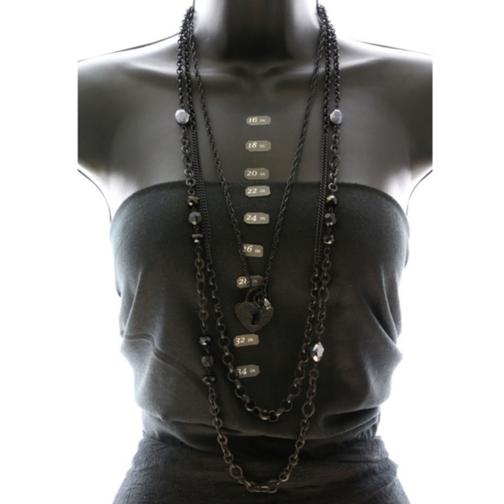 Lane Bryant blk 3-in-1 heart lock & key necklace